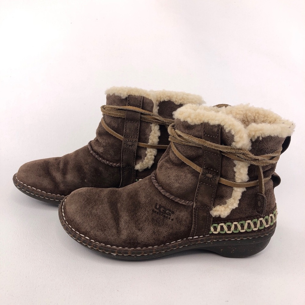 UGG Cove Brown Leather Winter Ankle Boots 7 - Picture 2 of 12